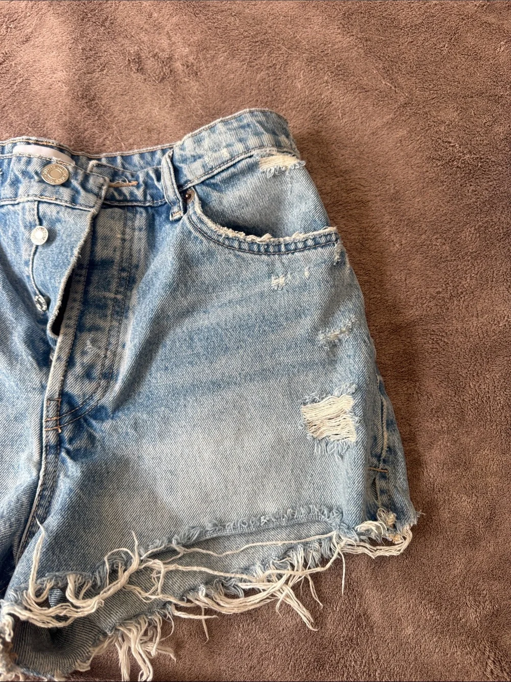Zara Light Wash Distressed Frayed Denim Shorts